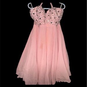 Blush Pink Rhinestone Halter Mini Dress – No Tags , Fits Like Medium